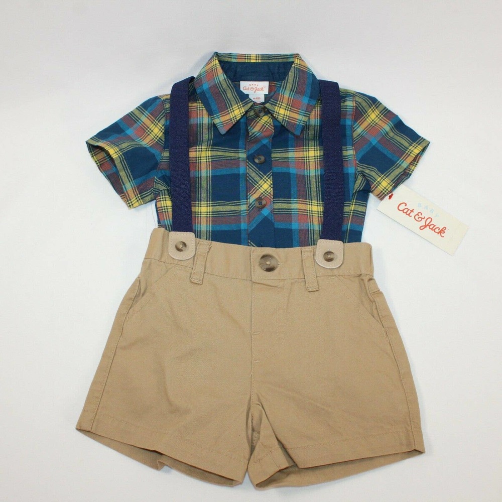 NWT CJP Baby Boy Infant 2 Piece Shorts Set w/ Suspenders 6-9 Months
